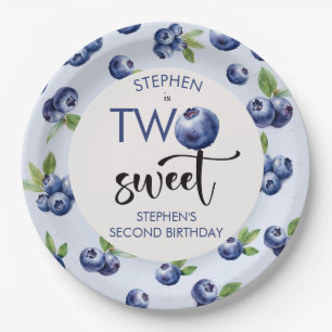 Two sweet blueberries kids birthday paper plate