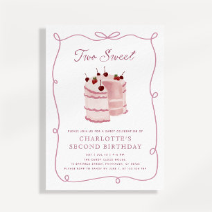 Two Sweet Cake Illustration Second Birthday  Invitation