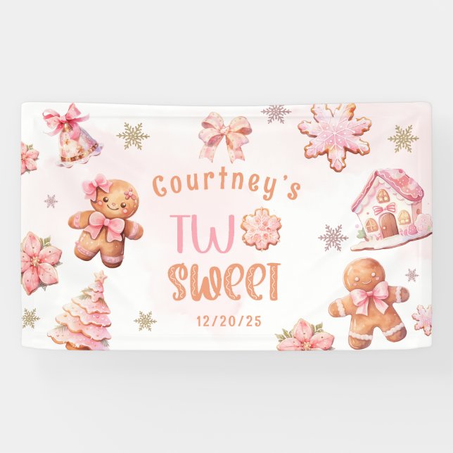 Two Sweet Christmas Cookie 2nd Birthday Banner (Horizontal)