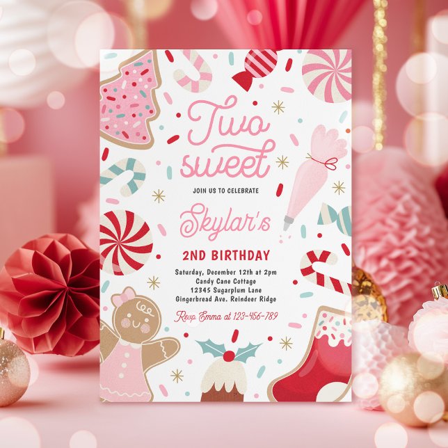 Two Sweet Christmas Cookie 2nd Birthday Party  Invitation (Creator Uploaded)
