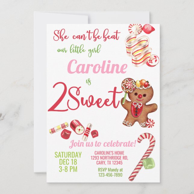 Two Sweet Christmas Cookies girl invitation. Invitation (Front)