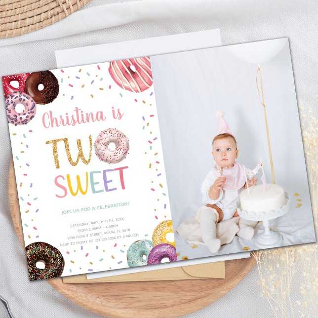 Two Sweet Colours Doughnut Birthday Invitations ph (Two Sweet Colors Donut Birthday Invitations photo)