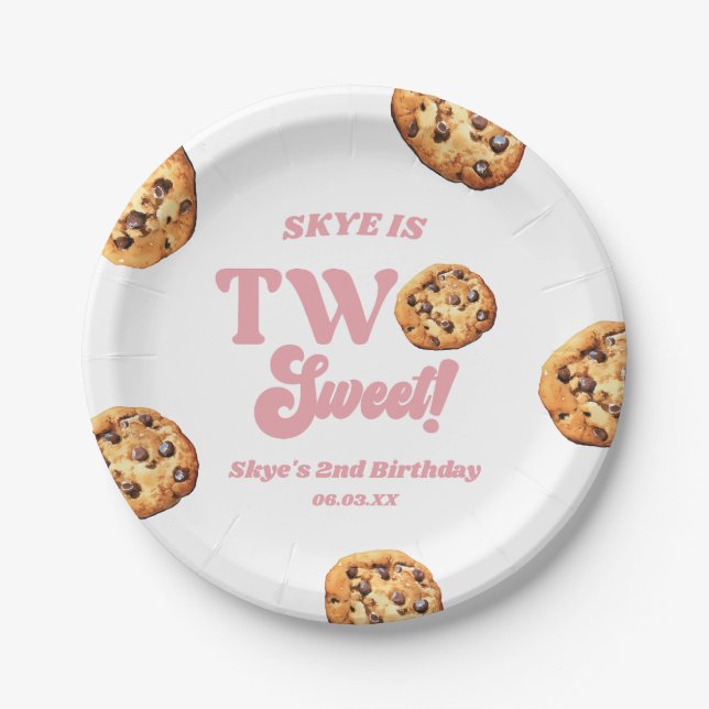 Two Sweet Cookies and Milk 2nd Birthday Party Paper Plate (Front)