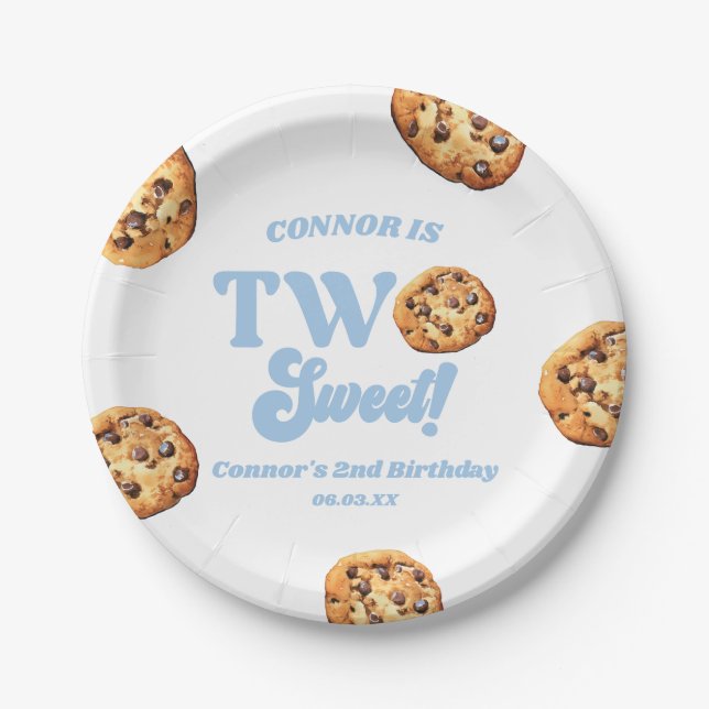 Two Sweet Cookies and Milk 2nd Birthday Party Paper Plate (Front)