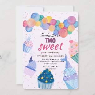 Two Sweet cup cake and mermaid 2nd Birthday Girl  Invitation