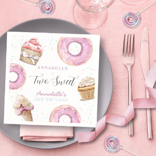 Two Sweet Cupcake & Doughnuts Girl 2nd Birthday Napkin