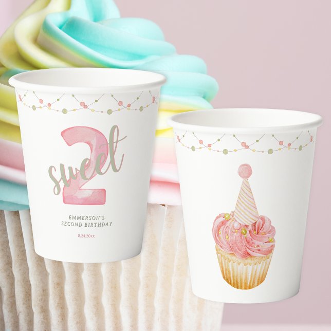 Two Sweet Cute Cupcake 2nd Birthday  Paper Cups (Two Sweet Cute Cupcake 2nd Birthday Paper Cups
)