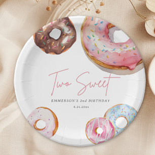 Two Sweet Cute Doughnut 2nd Birthday Paper Plate