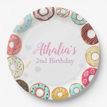Two Sweet Cute Doughnuts 2nd Birthday Paper Plate