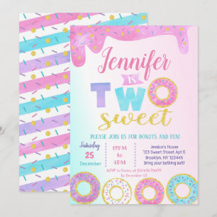 Two Sweet Doughnut 2nd Birthday Invitations