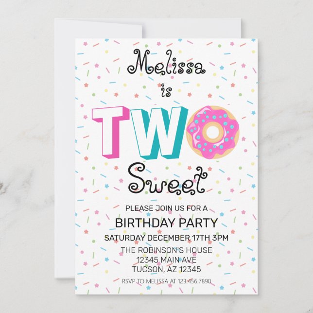 Two Sweet Doughnut 2nd Birthday Party Invitation (Front)