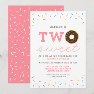 Two Sweet Doughnut and Sprinkles 2nd Birthday Invitation