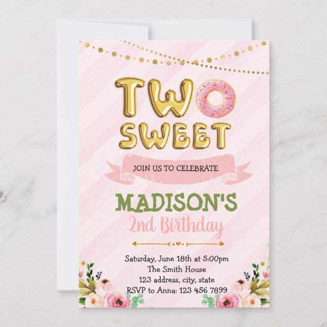 Two sweet doughnut birthday invitation (Front)
