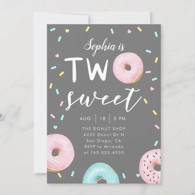 Two Sweet Doughnut Theme Birthday Party Invitation (Front)
