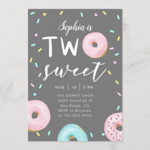 Two Sweet Doughnut Theme Birthday Party Invitation