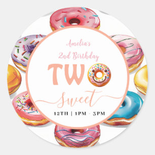 Two Sweet Doughnuts 2nd Birthday party Classic Round Sticker