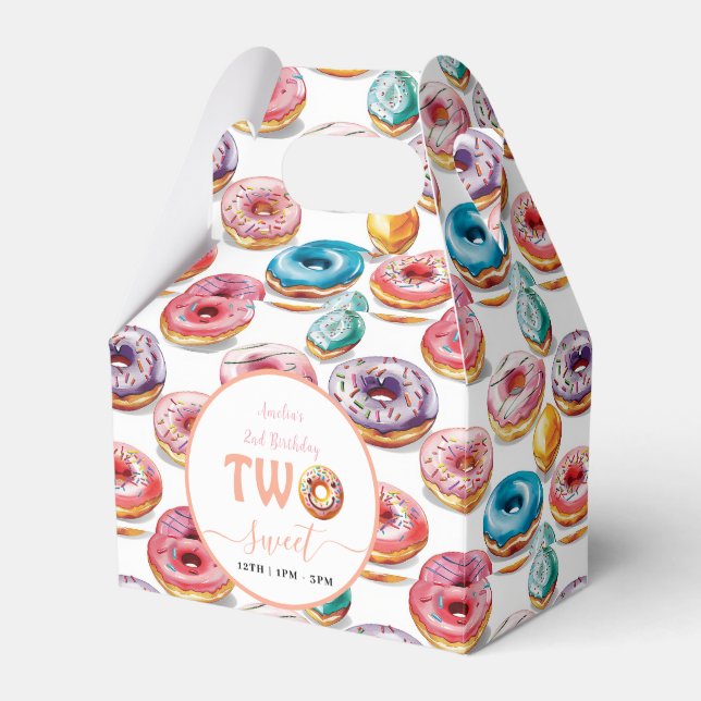 Two Sweet Doughnuts 2nd Birthday party Favor Box (Front Side)