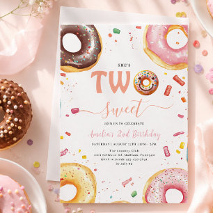 Two Sweet Doughnuts 2nd Birthday party Invitation