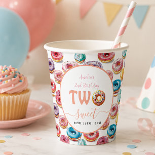 Two Sweet Doughnuts 2nd Birthday party Paper Cups