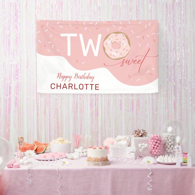 Two Sweet Frosted Doughnut Girls 2nd Birthday Banner (Party)