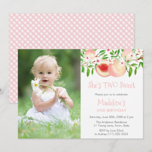 TWO Sweet Georgia Peach Birthday Party Photo Invitation