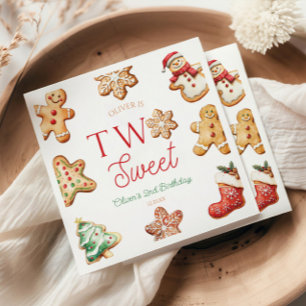 Two Sweet Gingerbread Cookie 2nd Birthday Party Napkin