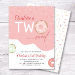 Two Sweet Girl 2nd Birthday  Invitation<br><div class="desc">This cute birthday party invitation is designed for a girl turning 2. The modern text reads "(Name) is TWO sweet" accented with a frosted doughnut with sprinkles.</div>