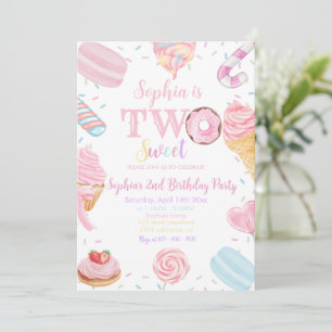 Two Sweet Girl Donut Pastel Pink 2nd Birthday Invi Invitation