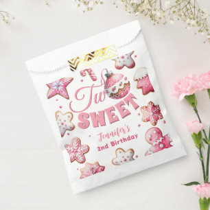 Two Sweet Girl Pink Cookie Christmas 2nd Birthday Favour Bag