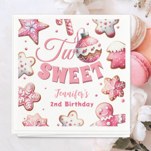 Two Sweet Girl Pink Cookie Christmas 2nd Birthday Napkin