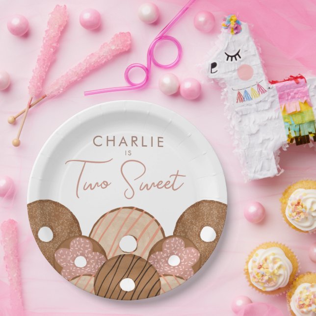 Two Sweet Girls Doughnut Birthday Paper Plate (Party)