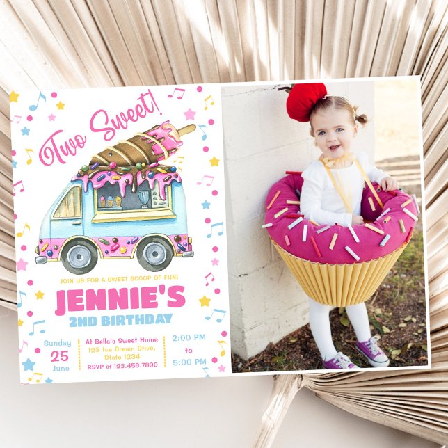 Two Sweet Girls Ice Cream 2nd Birthday  Invitation (Creator Uploaded)