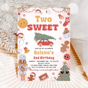 Two Sweet Groovy Christmas 2nd Birthday Invitation