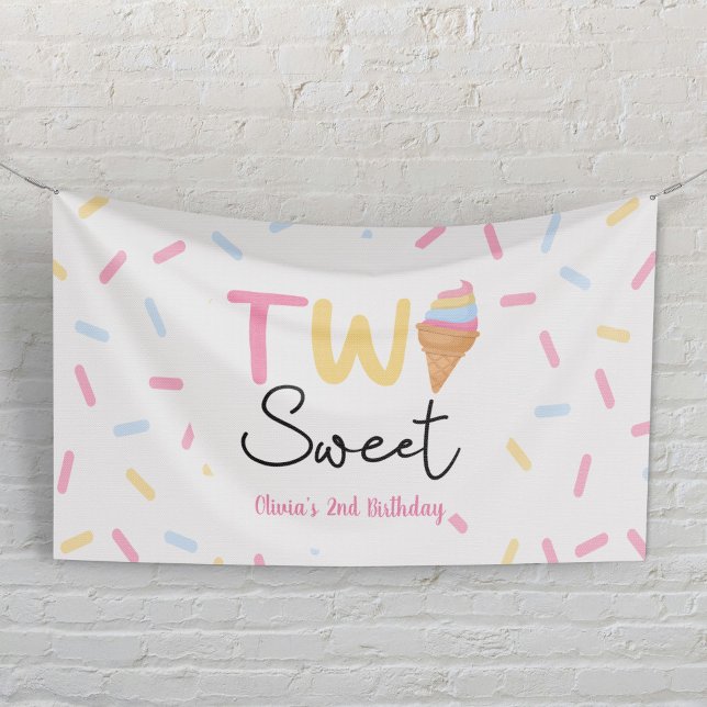 Two Sweet Ice Cream Second 2nd Birthday Party Banner (Creator Uploaded)