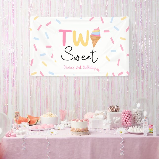 Two Sweet Ice Cream Second 2nd Birthday Party Banner (Party)