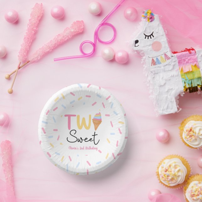 Two Sweet Ice Cream Second 2nd Birthday Party Paper Plate (Party)