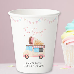 Two Sweet Ice Cream Truck 2nd Birthday  Paper Cups