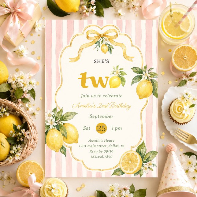 Two Sweet Lemon 2nd Birthday  Invitation (Creator Uploaded)