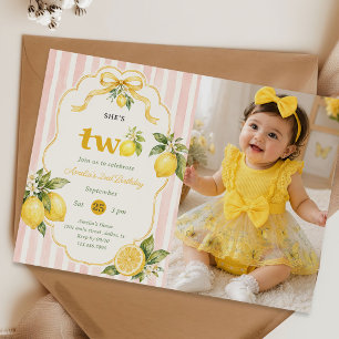 Two Sweet Lemon 2nd Birthday Photo Invitation