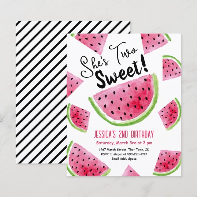 Two Sweet Melon Birthday Party Invitation (Front/Back)
