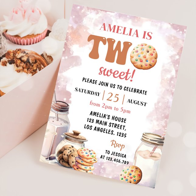 Two Sweet Milk and Cookies 2nd Birthday Invitation (Creator Uploaded)