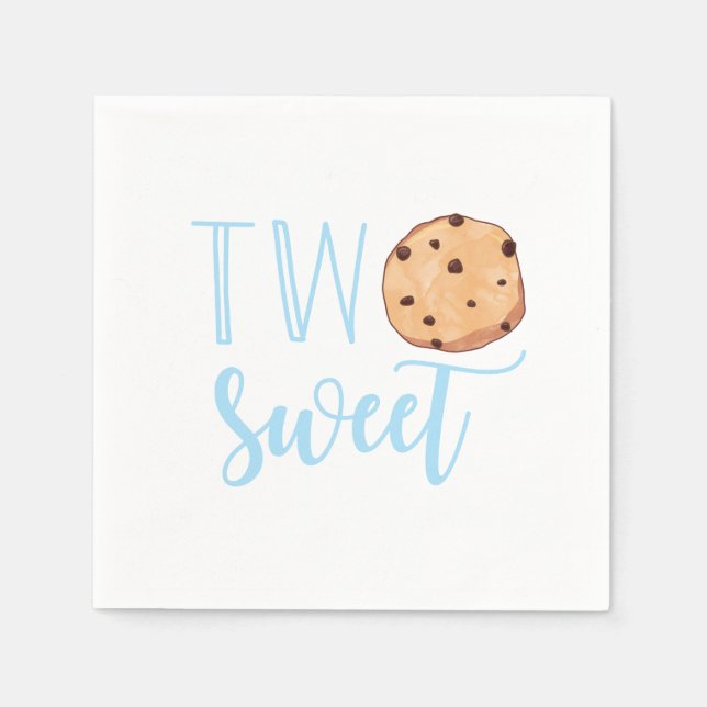 Two Sweet Milk and Cookies blue Birthday Party Napkin (Front)