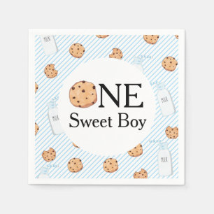 Two Sweet Milk and Cookies blue Birthday Party Pap Napkin