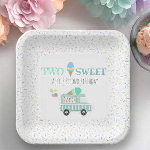 Two sweet personalized gender neutral ice cream paper plate