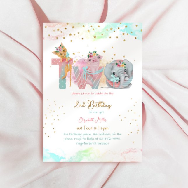 Two Sweet Pink Blue Baby Girl 2nd Birthday Invitation (Creator Uploaded)