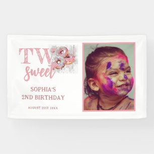 Two Sweet Pink Donut Photo Girl 2nd Birthday Banner