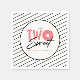 TWO Sweet Pink Doughnut 2nd Birthday Party Napkin