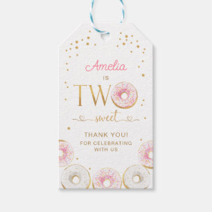 Two Sweet Pink Gold Doughnuts Birthday Gift Tags