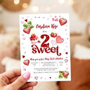 Two Sweet Strawberry 2nd Birthday Invitation