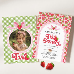 Two Sweet Strawberry 2nd Birthday Invitation